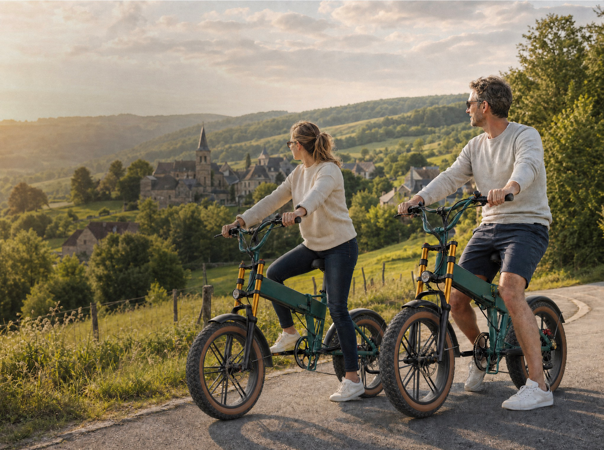 Koppel rijdt op e-bikes door de Ardennen