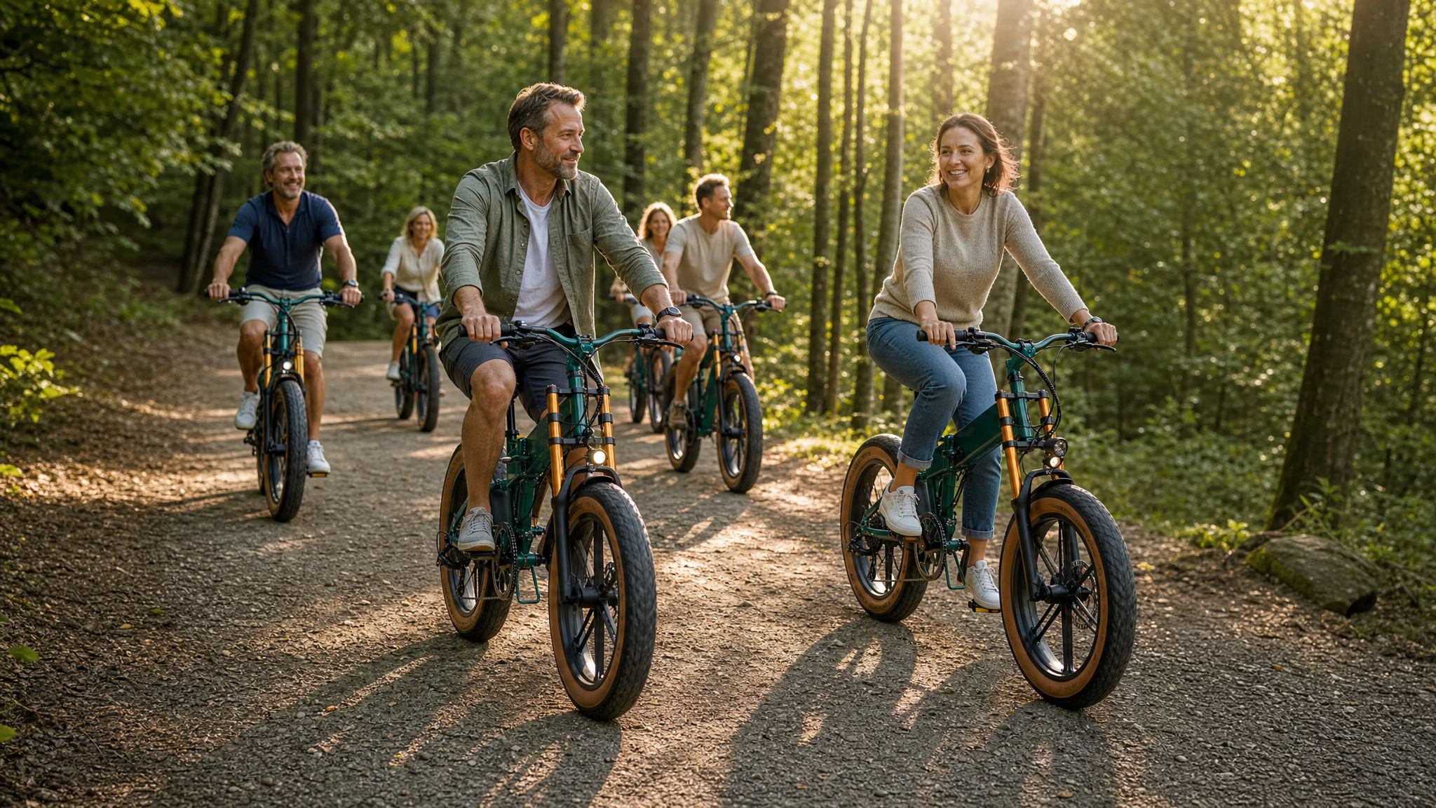 Groep fietsers op bospad in de Ardennen