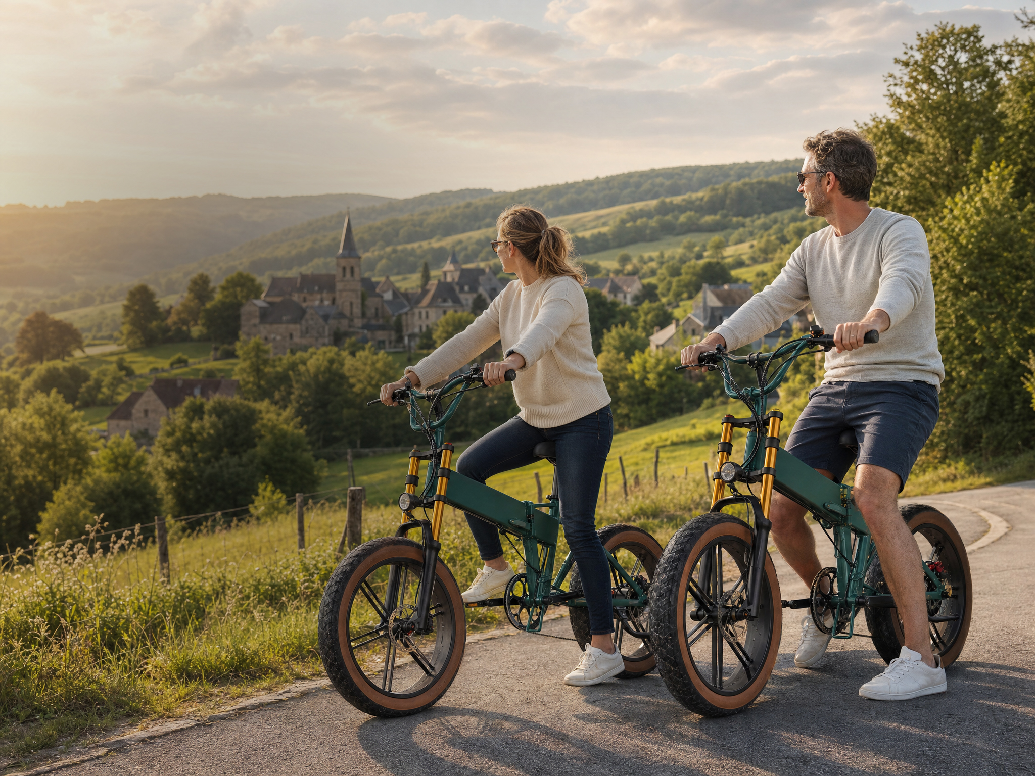 Koppel rijdt op e-bikes door de Ardennen